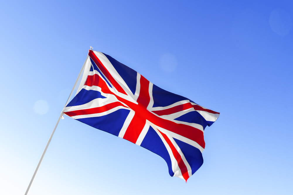 Union Jack British flag waving in the wind
