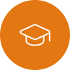 Orange circular icon with graduation cap or education symbol