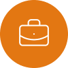 Orange circular icon with briefcase or career symbol