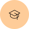 Orange circular icon with graduation cap or education symbol
