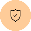 Orange circular icon with shield or security symbol