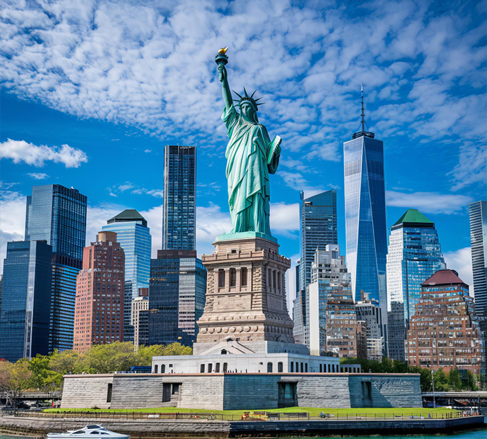 Toronto skyline with CN Tower visible against blue sky