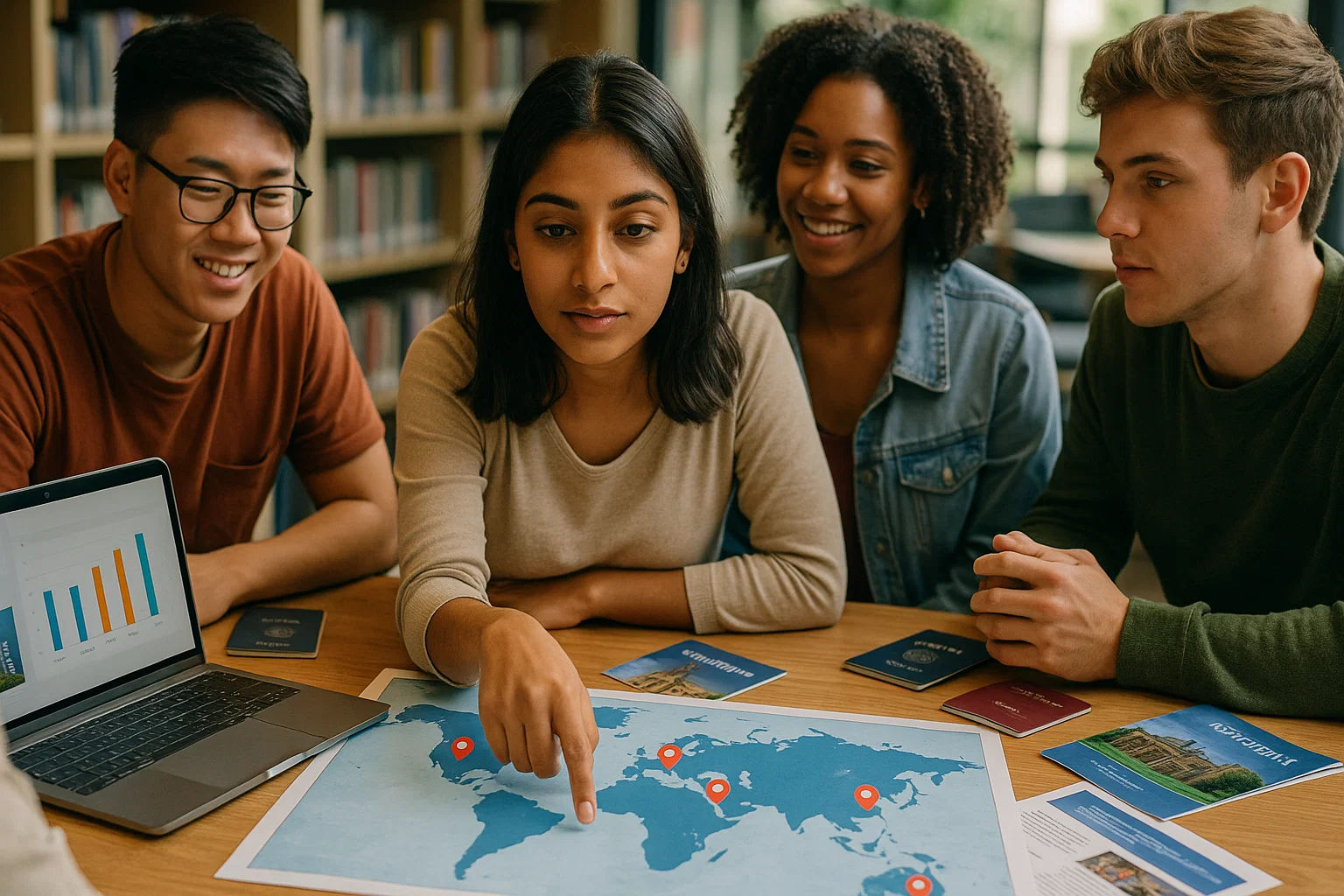 Group of students or professionals in discussion around table