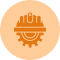 Icon of a hard hat and gear representing engineering education or technical studies.