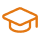 Orange circular icon with graduation cap or education symbol