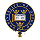 Blue and gold university seal featuring an open book with Latin text at the center