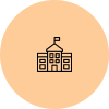 Orange circular icon with building or institution symbol