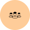 Orange circular icon with three people silhouettes representing team or community