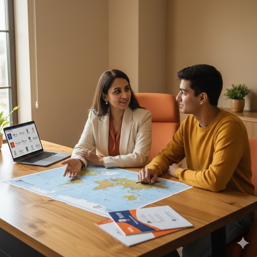 Students collaborating on laptops in a bright study area with large windows