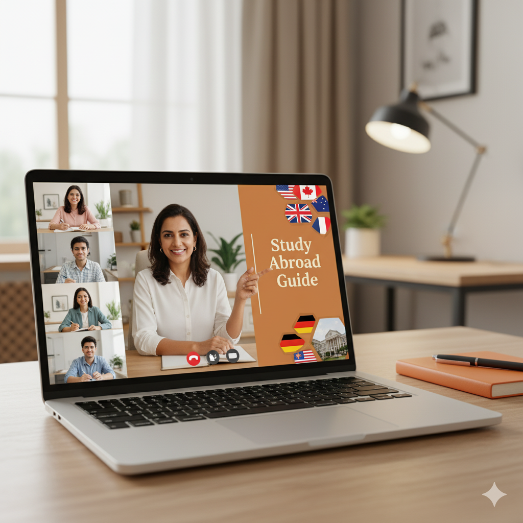 Students collaborating on a laptop in a modern library or study space