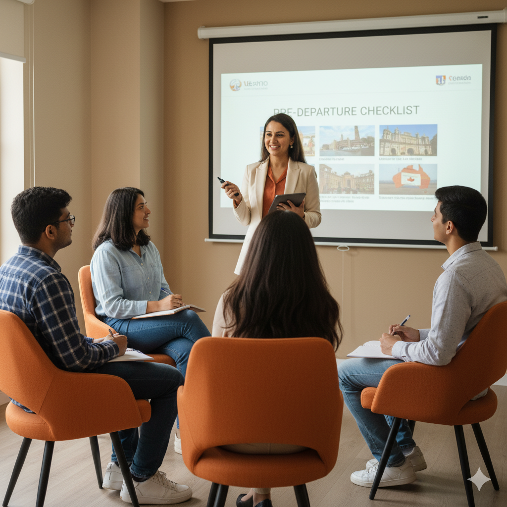 Three professionals having a discussion at a conference table in an office