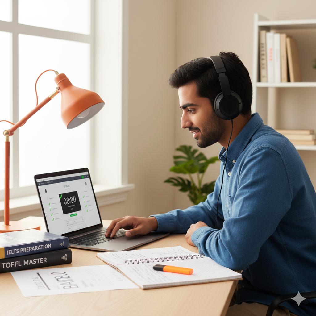 Young professional man working on a laptop in a modern office environment