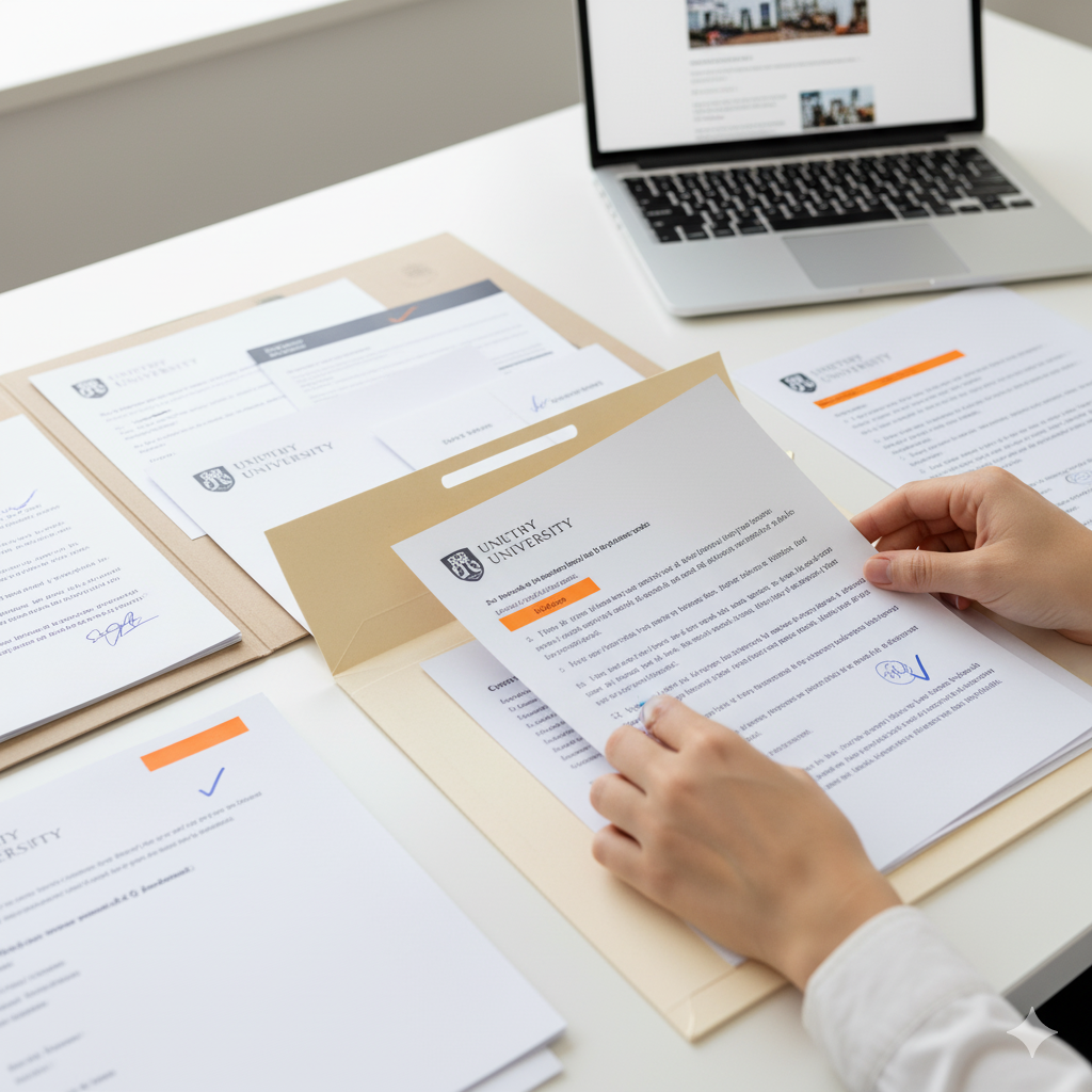 Hands writing notes in a notebook next to a laptop and coffee cup on a wooden desk