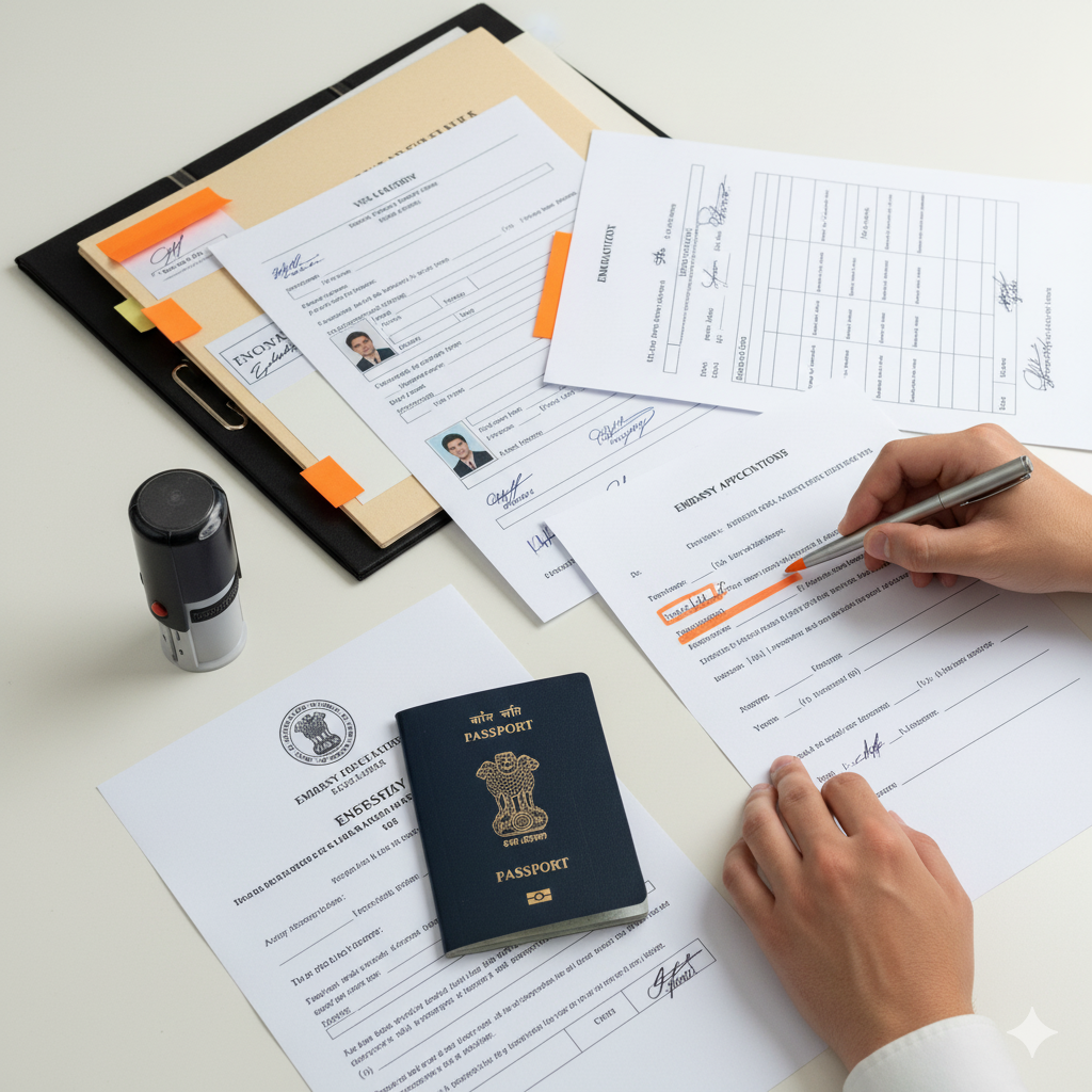 Hands using a calculator and writing on financial documents with a pen