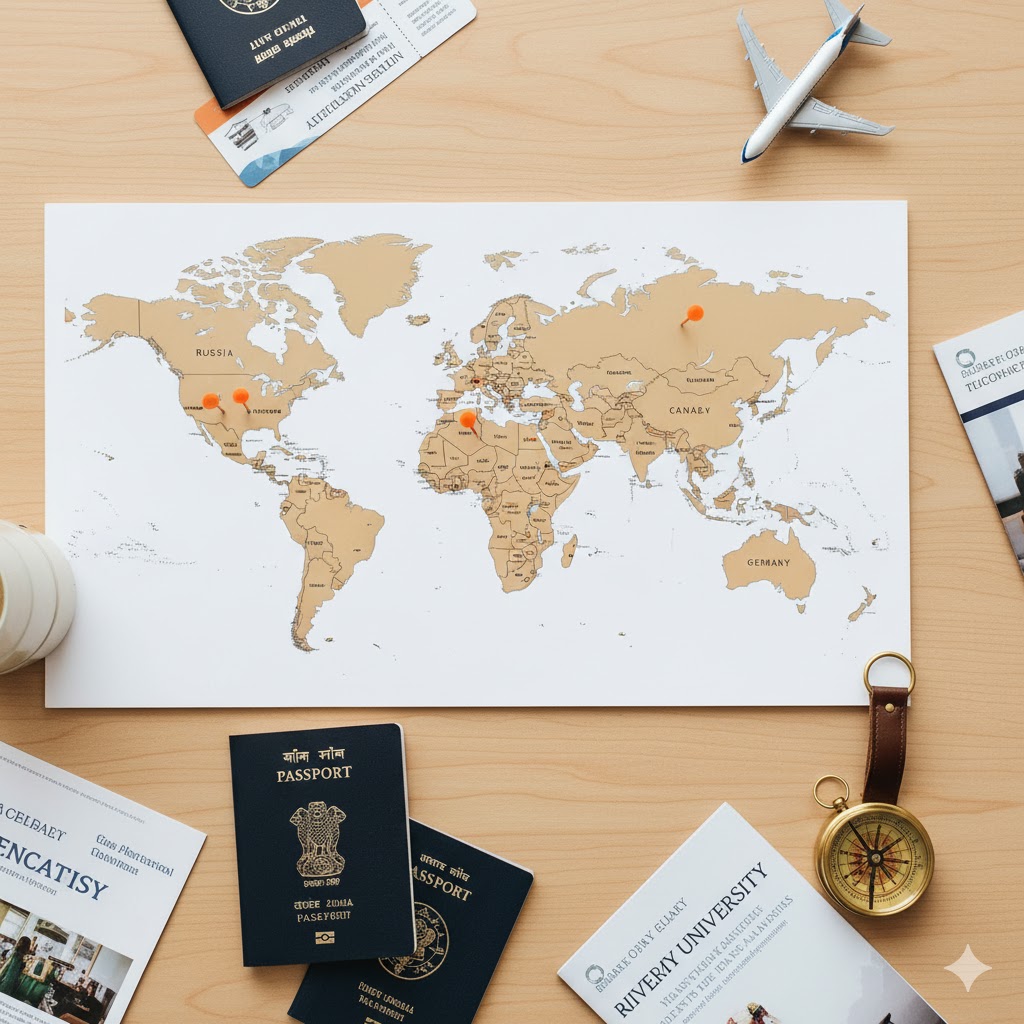 Vintage world map with push pins marking various global locations